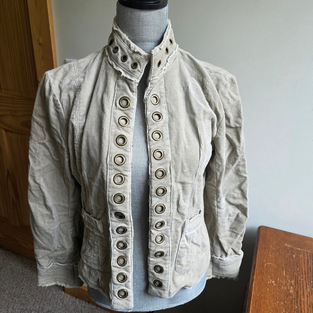 Sisters Vintage Y2K Grommet Grunge Steam Punk Corduroy Jacket Tan Medium